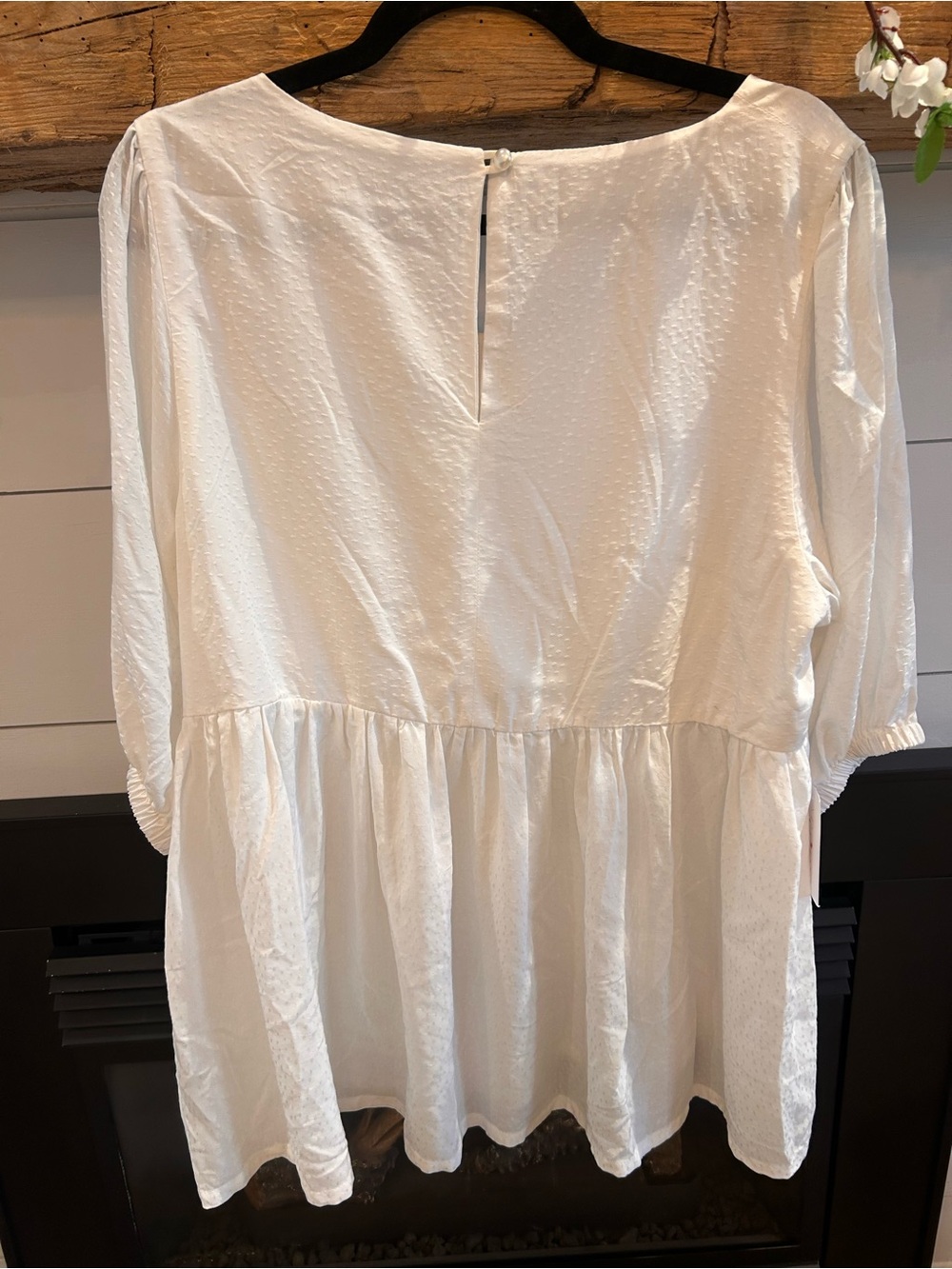 Women's White Peasant-Style Blouse with Scoop Neck - Picture 3 of 5